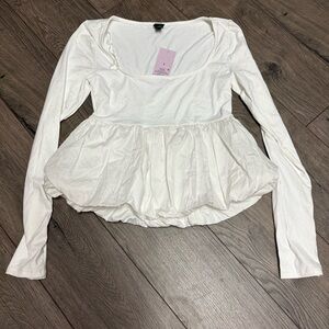 White peplum long sleeve ballerina bubble top